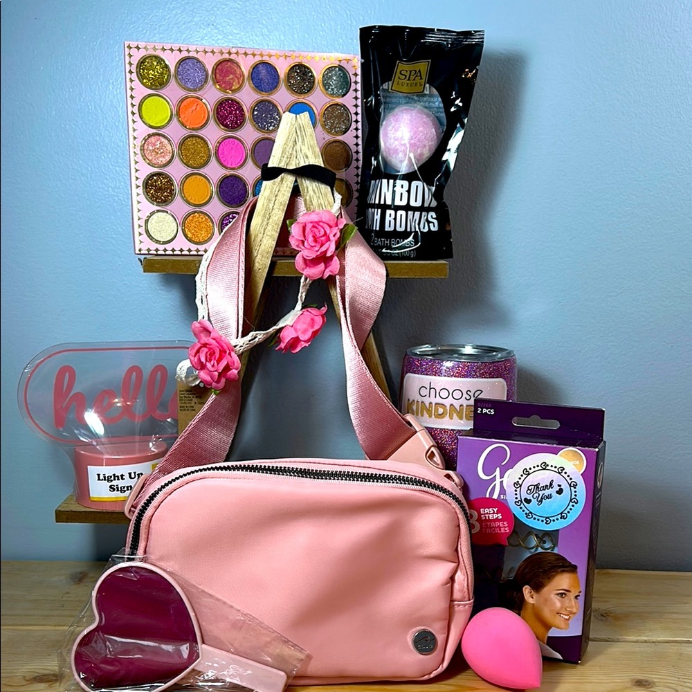 Pink Crossbody Bag Makeup, Self Care Women’s Bundle